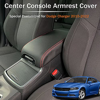 LEXLEY Armrest Box Cover Center Console Pad Waterproof Anti-Scratch Leather Protector Covers For Dodge Charger 2011-2022/Chrysler 300 2015-2022-Red Stitches - color: Red Stitches