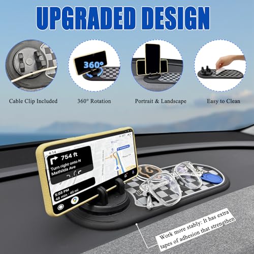 2 Pack Newly Upgraded Anti Slip Mat for Car Dashboard with Improved Phone Holder,Multifunctional Car Anti-slip Mat,360°Rotating Phone Mount,Multi-functional Support Anti-slip Pad for Sunglasses,Keys