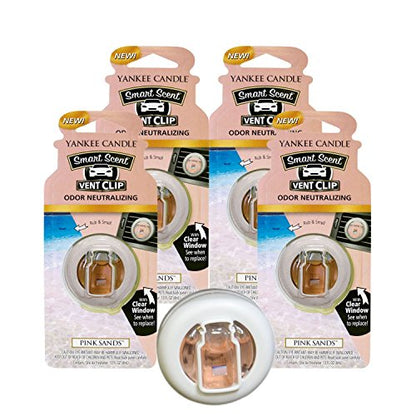 Yankee Candle Smart Scent Vent Clip Car Air Freshener, Odor Neutralizing Car Fragrance, Pink Sands (Pack of 4)