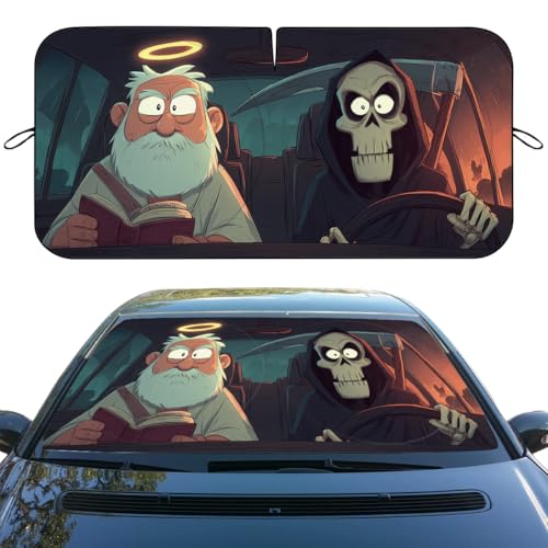 Cute Cartoon Car Window Sun Shield Novelty Cute Funny Death and God Front Window Sun Shade Rays Sun Shade Visor Protector for Car Sedan Truck SUV Accessories 59" X 31" - color: Cute Cartoon_04, size: 59"L x 31.5"W