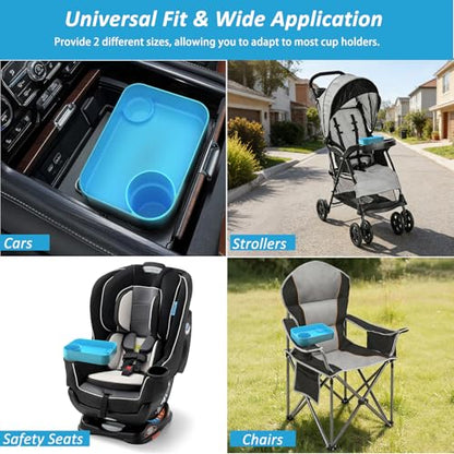 Car Seat Snack Tray for Toddlers, Reduces Mess Square Travel Tray Cup Holder Snack Tray, Durable Car Food Tray for Kids, Universal Fit Kids Travel Road Trip Essentials (Sky Blue) - color: Sky Blue