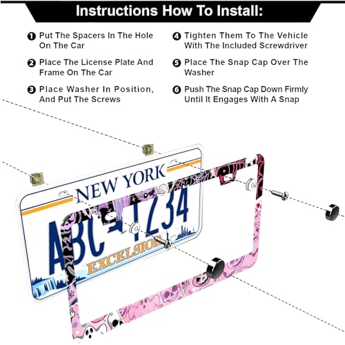 Splicing Skull Ghost Bat License Plate Frames, 2 Pack Halloween Horror Car Plate Frame, Stainless Steel License Plate Holders Covers with Free Screws Fasteners Caps (Skeleton Ghost Bat) - color: Skeleton Ghost Bat