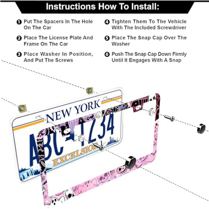Splicing Skull Ghost Bat License Plate Frames, 2 Pack Halloween Horror Car Plate Frame, Stainless Steel License Plate Holders Covers with Free Screws Fasteners Caps (Skeleton Ghost Bat) - color: Skeleton Ghost Bat