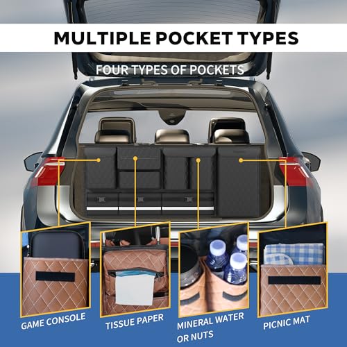 Backseat Hanging Organizer with Large Storage Bags | PU Leather, Large Capacity | Adjustable Straps, Waterproof & Collapsible | Universal Fit for SUVs, Sedans & Trucks | Brown, 37.8" x 18.1" - P810 - color: Leather-Brown