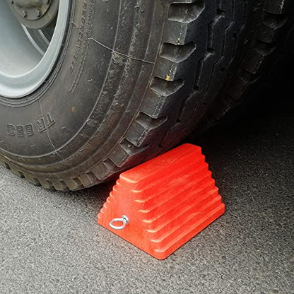 ROBLOCK 2 Pack Wheel Chocks Heavy Duty Orange with Eyebolt for Travel Trailer, 10" Length x 8" Width x 5.7" Height - color: Orange(2 Packs)