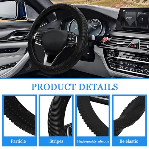 Wuyaoyao Car Steering Wheel Cover, Anti-Slip Silicone Steering Wheel Cover Protector, Non-Slip Massage Grip Auto Wheel Cover Fits 14-15 Inch, Universal Interior Car Accessories (Black)