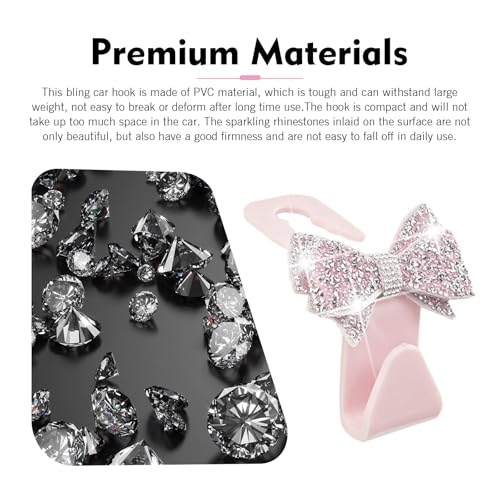 2 PCS Bling Car Seat Headrest Hooks, Crystal Rhinestone Bow Vehicle Hooks for Purses and Bags, Automotive Purse Hook Hanger, Universal Diamond Car Rear Seat Organizer (Pink) - color: Pink