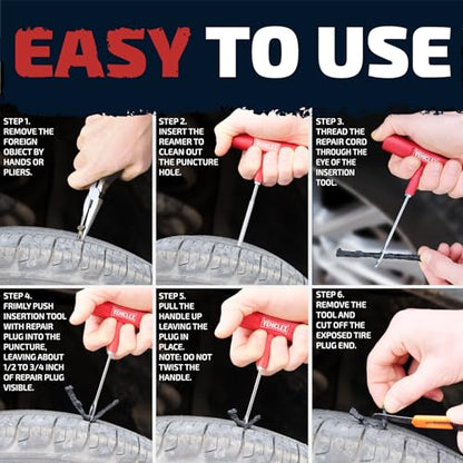 Vehiclex Tire Repair Kit for Plug and Patch with Aluminum Handled Tools - Emergency Kit with Pliers in Zippered Bag for Car, Motorcycle, ATV, Tractor, Lawn Mower - size: Compact+ Metal kit