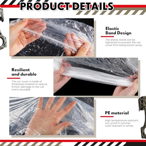 LEIFIDE 3pcs Universal Large Plastic Car Covers 15.7X 24.6ft Extra Clear Reusable Car Cover with Elastic Band for SUV, Sedan, Mini Van and Outdoor Snow Rain Wind Dust Frost