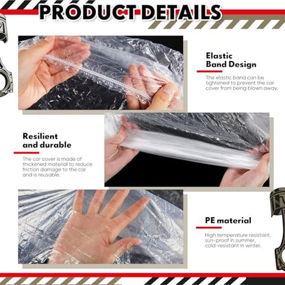 LEIFIDE 3pcs Universal Large Plastic Car Covers 15.7X 24.6ft Extra Clear Reusable Car Cover with Elastic Band for SUV, Sedan, Mini Van and Outdoor Snow Rain Wind Dust Frost