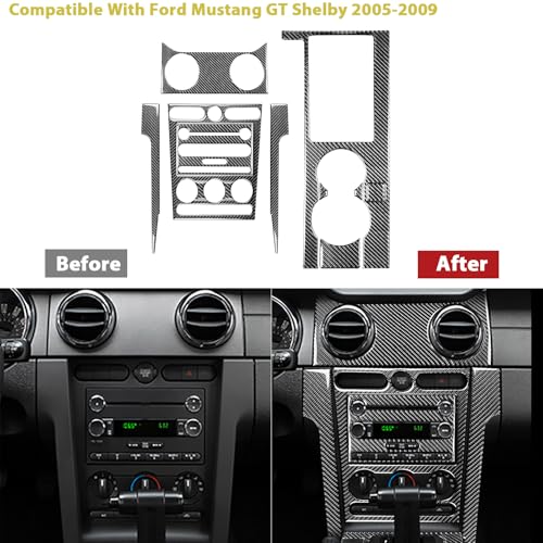Car Interior Central Console Instrument Panel Gear Shift Cover Trim Stickers Compatible with Ford Mustang GT Shelby 2005-2009 Real Carbon Fiber Accessories 12PCS - color: Console&at-black