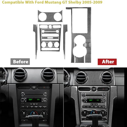 Car Interior Central Console Instrument Panel Gear Shift Cover Trim Stickers Compatible with Ford Mustang GT Shelby 2005-2009 Real Carbon Fiber Accessories 12PCS - color: Console&at-black