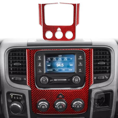 Compatible with Dodge Ram 1500/2500/3500 2013 2014 2015 2016 2017 2018 Red Real Carbon Fiber Central Display Screen Frame Climate Control Cover Car Interior Trim Accessories - color: Red 19