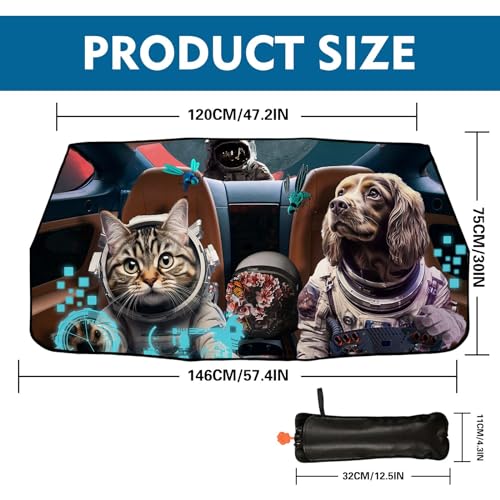 Funny Dog Cat Car Windshield Sun Shade Astronaut Foldable Car Umbrella Sun Visor Sunshade Cover for Most Vehicles - color: Astronaut Cat Dog