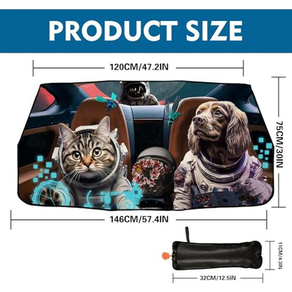 Funny Dog Cat Car Windshield Sun Shade Astronaut Foldable Car Umbrella Sun Visor Sunshade Cover for Most Vehicles - color: Astronaut Cat Dog