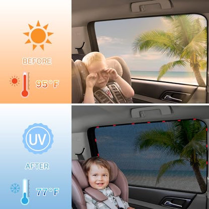 ZATOOTO Car Shades for Back Windows Baby, Car Window Shades Magnetic Mesh Sun Shade for Car Window Car Shade Protection from Heat and UV for Sleeping Camping - color: Back 2pack