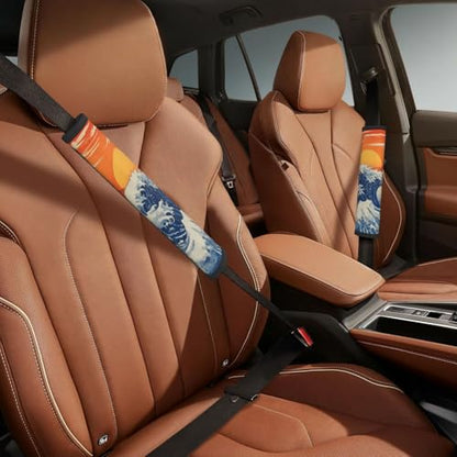 Wave Steering Wheel Cover Elastic Non-Slip Car Steering Wheel Covers with Seat Belt Shoulder Pad for Women Men - color: Wave