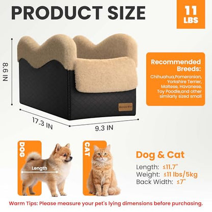 Portable Small Dog Seat for Car, Luxury Center Console Dog Car Seat Booster with Safety Tethers, Anti-Collapse Pet Travel Carseat for SUV, Truck (Black/Brown) - color: Black/Brown