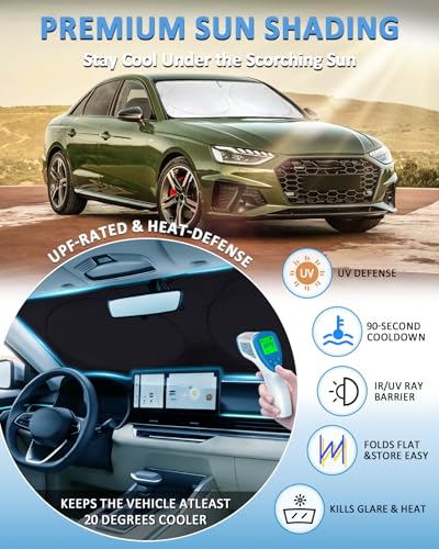 Sun Shade for A4/S4 Windshield Sunshade Custom Fit for Audi A4/A4 allroad/A4 Quattro/S4 2017-2024 2025 2026 Foldable Front Window Cover Retractable Sun Visor Interior Protector - size: Fit Audi A4 2017-2026