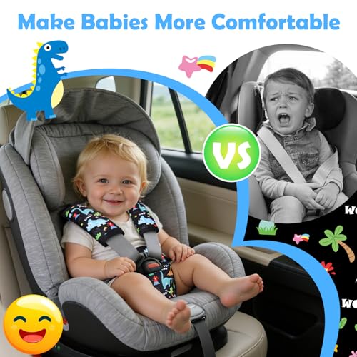 3 Pcs Car Seat Stroller Straps Pads for Baby, Soft Shoulder Strap and Crotch Covers, Universal Shoulder Straps Pads for Car Seat, Pushchair, High Chair (Dinosaur) - color: Dinosaur