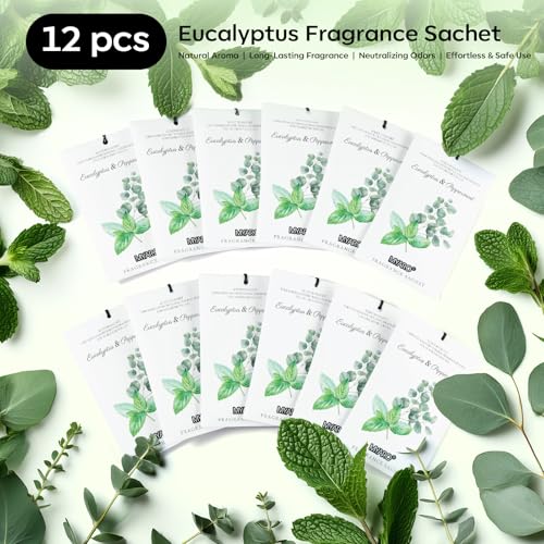 MYARO 12 Packs Eucalyptus Mint Scented Sachets for Drawer and Closet, Long-Lasting Closet Sachet Bags Drawer Deodorizers Fresh Scents, Home Fragrance Air Freshener - color: Eucalyptus Mint