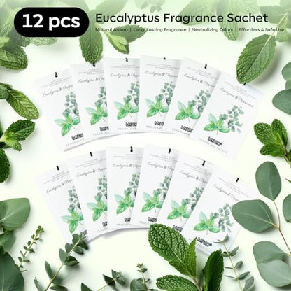 MYARO 12 Packs Eucalyptus Mint Scented Sachets for Drawer and Closet, Long-Lasting Closet Sachet Bags Drawer Deodorizers Fresh Scents, Home Fragrance Air Freshener - color: Eucalyptus Mint