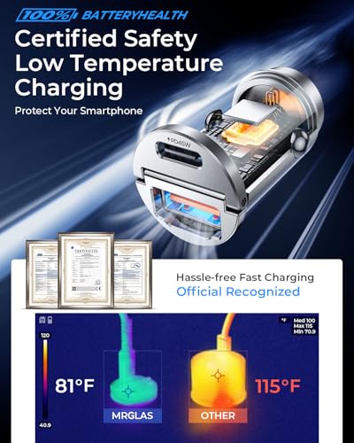 MRGLAS 90W USB C Car Charger Fast Charging,[Smallest Metal] PD45W+QC3.0 Dual Port Cigarette Lighter Car Charger Adapter for iPhone 16 Pro Max 15 iPad S25 S24-Silvery - color: Silvery