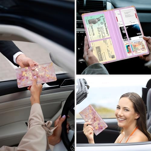 Car Registration and Insurance Holder，Colour Patterns Men Women Car License Document Registration and Insurance Card Holder - color: Gold Dust Marble