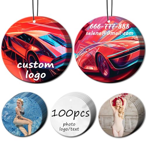 100Pcs Custom Logo Air Freshener for Car Bulk, Wholesale Personalized Double-Sided Car Air Fresheners, Custom Commercial Photo/Logo with Scents Freshener (100 Round) - color: 100 Pcs - Round