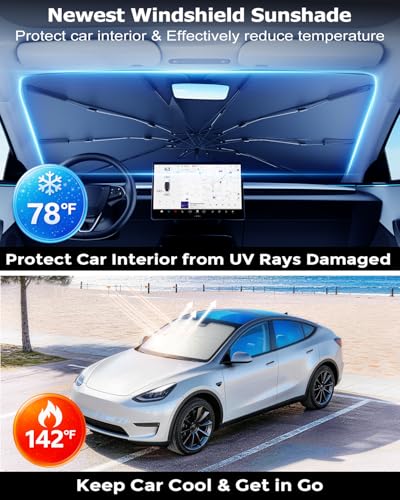DMJN Umbrella Windshield Sun Shade - Small, Car Sunshade for Front Windshield [Nano Ice-Crystal Coatings] UPF50+ Heat & UV Block, Protect Interior & Keep Cooler Universal for Car, SUV, Truck - size: Small(53"l X 29"w)