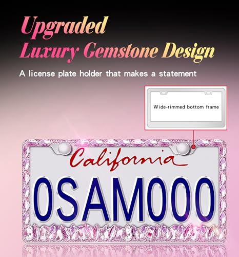 Bling License Plate Frame 1 Pack Rhinestone Bedazzled License Plate Over | Holder Sparkly Diamond Glitter Stainless Steel Frame（CPJ-03-Pink 1 Pack） - color: CPJ-03-Pink 1 pack