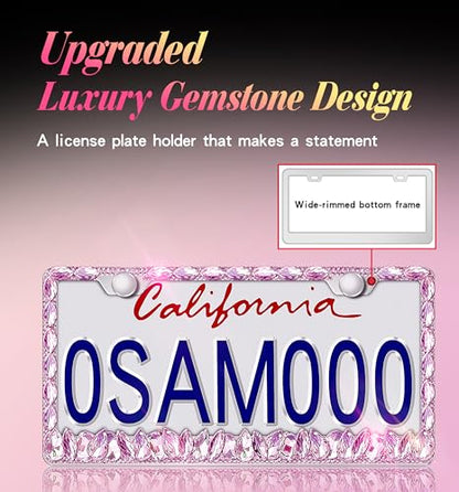 Bling License Plate Frame 2 Pack Rhinestone Bedazzled License Plate Over | Holder Sparkly Diamond Stainless Steel Frame（CPJ-03-Pink 2） - color: CPJ-03-Pink 2