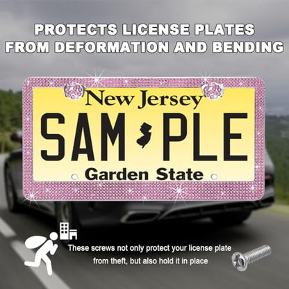 DXNQ Bling License Plate Frame, Sparkly Rhinestone Diamond License Plate Cover with Crystal Screws Caps, Glitter Crystal Stainless Steel License Plate Holder for Women, Car Accessories (Light Pink) - color: Light Pink