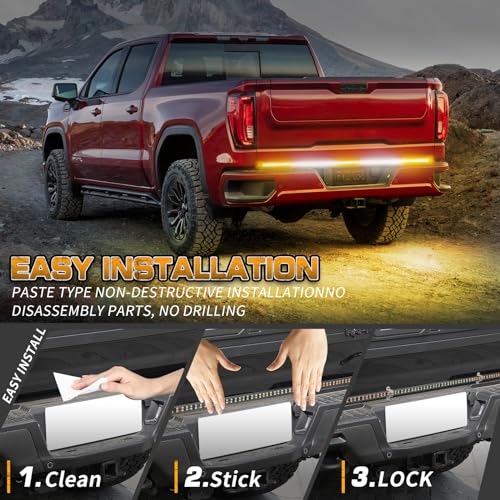XRIDONSEN 60 inch Truck Strobe Lights Strip 360 LED Amber White Rear Window Tailgate Emergency Lights Flashing Warning Hazard Safety for Tow Plow Trucks Construction Vehicles Pickup - color: Amber/White