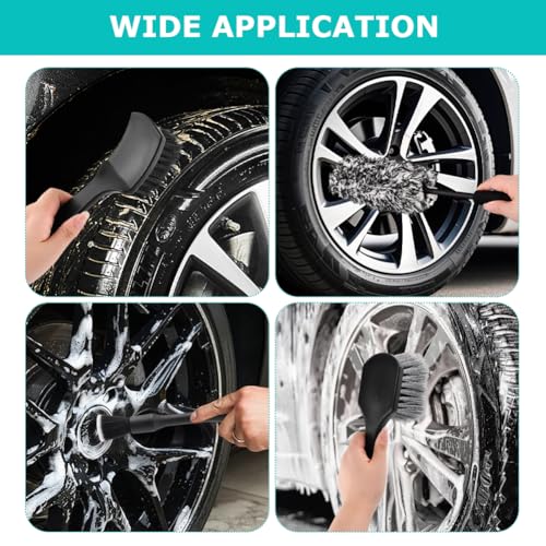 9PCS Car Wheel Cleaning Pro Kit, Tire Brush, Soft-bristled Rims Brush, Microfiber Flat Wheel Brushes, Double-Ended Detailing Brushes, Detailing Pads, Scratch-Free & Multipurpose(COLOR:Black Grey)