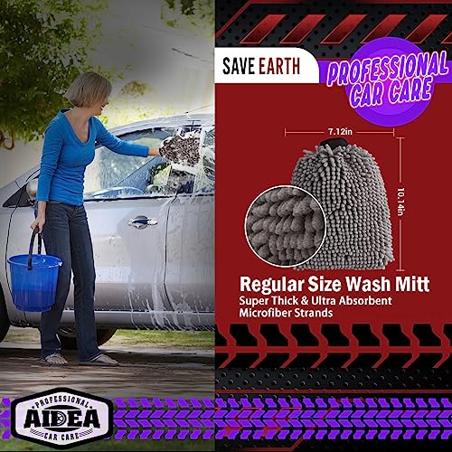 AIDEA Car Wash Mitt Microfiber, 1PK Scratch Free Lint-Free, Premium Chenille Microfiber Sponge Mitt Car Wash Brush, Grey, Regular Size 7.12''X10.14'' - color: Grey, size: 1PK