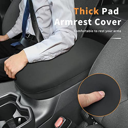 INTGET Center Console Armrest Cover for Toyota RAV4 Accessories 2025 2024 2023 2022 2021 2020 2019 Leather Middle Console Lid Cover Arm Rest Covering Car(Black with Cushion Flat) - color: black with cushion flat