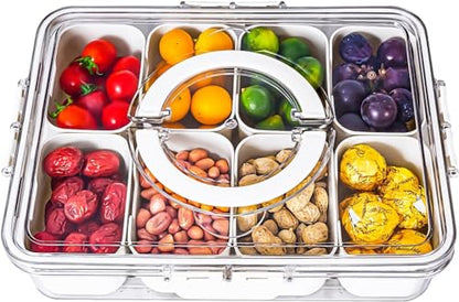 HRXFOZ Divided Serving Tray with Lid and Handle,8 Compartments Snacks Box,Snack Fruit and Veggie Tray,Portable Platter for Candy Fruits Nuts Snack Party Entertaining Picnic (1 PCS) - color: Serving Tray