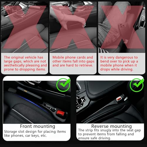 Car Seat Gap Filler Organizer of 2 - No Drop Seat Guard, Universal Car Seat Gap Filler, Durable Non-Slip Material, Easy 10-Second Install for Cars, Trucks & SUV (Black) - color: Black