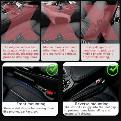 Car Seat Gap Filler Organizer of 2 - No Drop Seat Guard, Universal Car Seat Gap Filler, Durable Non-Slip Material, Easy 10-Second Install for Cars, Trucks & SUV (Black) - color: Black