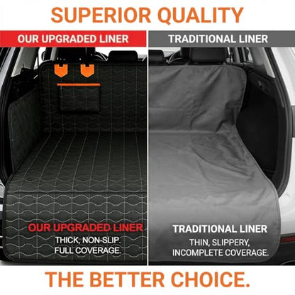 SUV Liner for Dogs, Waterproof Dog Trunk Cover with Bumper Flap Protector, PU Large Size Universal Fit, Black - size: PU Leather