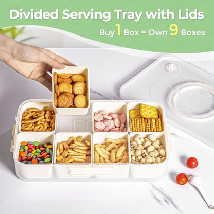 LUXEAR Divided Serving Tray with Lid and Handle Snack Box Charcuterie Container Dishwasher Safe 8 Compartment Snack Platters Portable Clear Organizer for Fruits, Candy, Snacks, Picnic, Travel - size: 1pack white