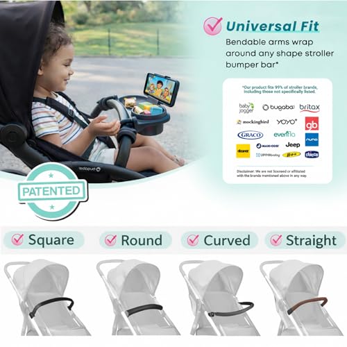Swanoo Universal Stroller Snack Tray with Phone Holder | Compatible with Nuna Mockingbird Bugaboo Uppababy | Stroller Bumper Bar Tray Attachment | Baby Toddler Disneyland -Single Pack - color: Snack Tray With Phone Holder Black