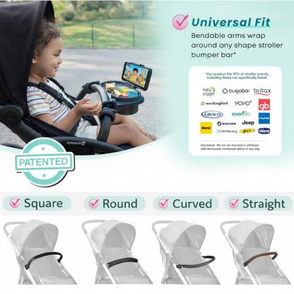 Swanoo Universal Stroller Snack Tray with Phone Holder | Compatible with Nuna Mockingbird Bugaboo Uppababy | Stroller Bumper Bar Tray Attachment | Baby Toddler Disneyland -Single Pack - color: Snack Tray With Phone Holder Black
