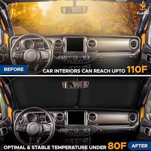 EcoNour 2-Piece Jeep Sunshade for Windshield Compatible with Wrangler JL JLU 2018–2025 & Gladiator 2020–2026, Foldable Sun Shade UV Block Heat Shield, Keeps Interior Cool, Upgraded Fit – (26"L x 18"W) - size: X-small