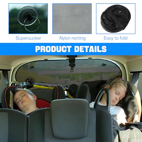 Car Rear Window Sun Shade, 39.76"×19.88" Folding Automotive Windshield Sun Shade with Suction Cup, Universal Rear Facing Car Seats Sunlight Shield Blocker Mesh Cover for Baby Kid Pet