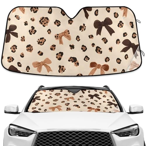 Leopard Print Cheetah Bow Pattern Windshield Sunshade Car Sun Shade Front Window Shade for Truck SUV Blocks UV Rays Sun Reflector Visor Protector Accordion Folding - color: Multi112