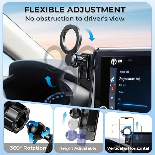 Car Phone Holder for Toyota RAV4 2025 2024 2023 2022 2021 2020 2019 7/8-Inch (Not for 9/10.5-Inch) 360° Rotation Magnetic Cell Phone Mount, Compatible with Magsafe, Does Not Affect Air Vent - style: Fit for 2019-2025 RAV4, 7/8-Inch
