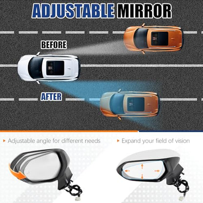 Driver Left Side Mirror Assembly Replace for 2020-2025 Toyota Corolla Heated, Manual Folding, Power Adjustable, Turn Signal, W/Blind Spot, Replace #87940-02920, 7Pins White