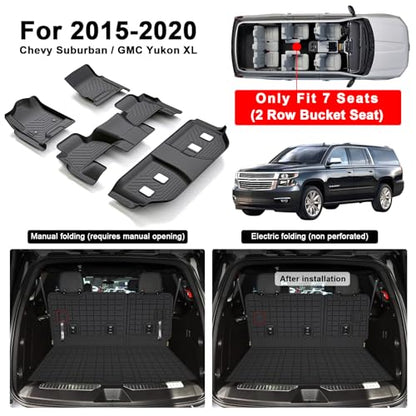 Floor Mats for 2015-2020 Chevy Chevrolet Suburban/GMC Yukon XL 7 Seats (Not for Yukon) (2nd Row Bucket Seats) & Cargo Mat & Backrest Mat,TPE All Weather Protection Full Set Accessories - size: For 2015-20 Suburban Full Set Mat（7set）